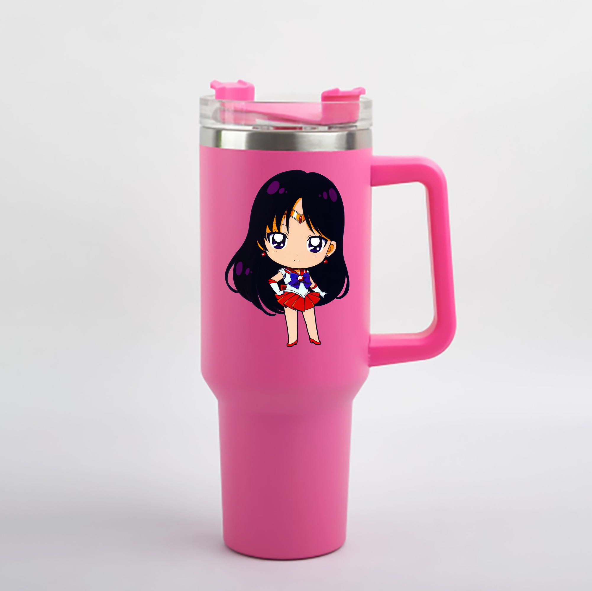 （画像用） 美少女戦士セーラームーン 火野レイ ひの レイ Sailor Moon Hino Rei （セーラーマーズ,Sailor Mars） 1200mL車用タンブラー - クリスタルステッカー（プラスチックストロー付き）